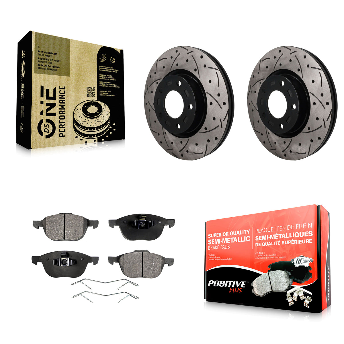 Front Coated Drilled Slotted Disc Brake Rotor & Semi-Metallic Pad Kit For Mazda 3 5 Sport KDF-101907