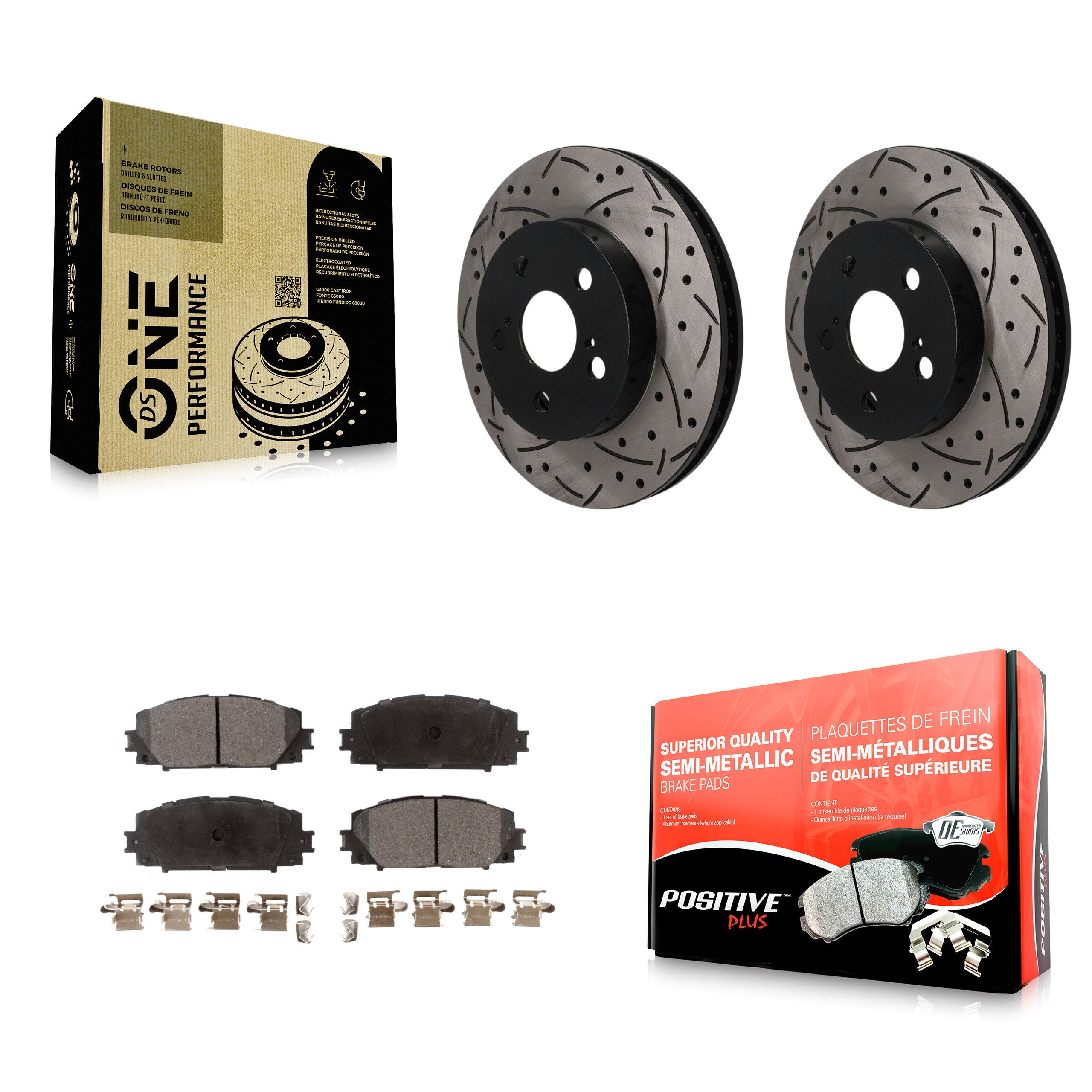 Front Drilled Slot Brake Rotor Semi-Metallic Pad Kit For Toyota Corolla Prius Prime AWD-e KDF-101910