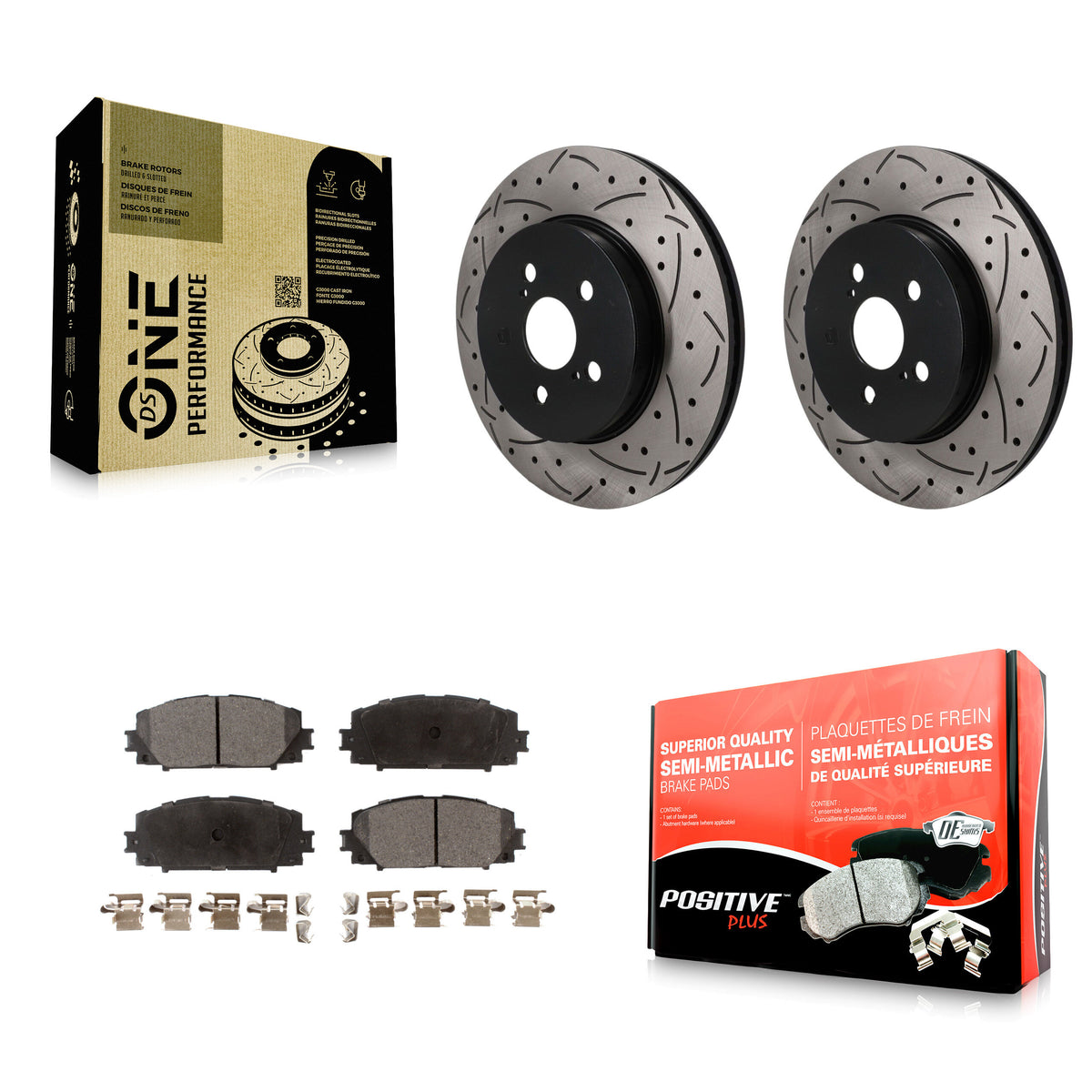 Front Drilled Slot Disc Brake Rotors Semi-Metallic Pad Kit For Toyota Corolla Prius Prime KDF-101911