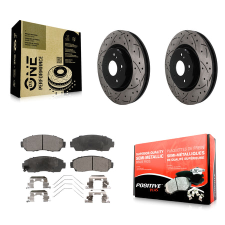 Front Coated Drilled Slot Disc Brake Rotors Semi-Metallic Pad Kit For 2019-2024 Acura RDX KDF-101915