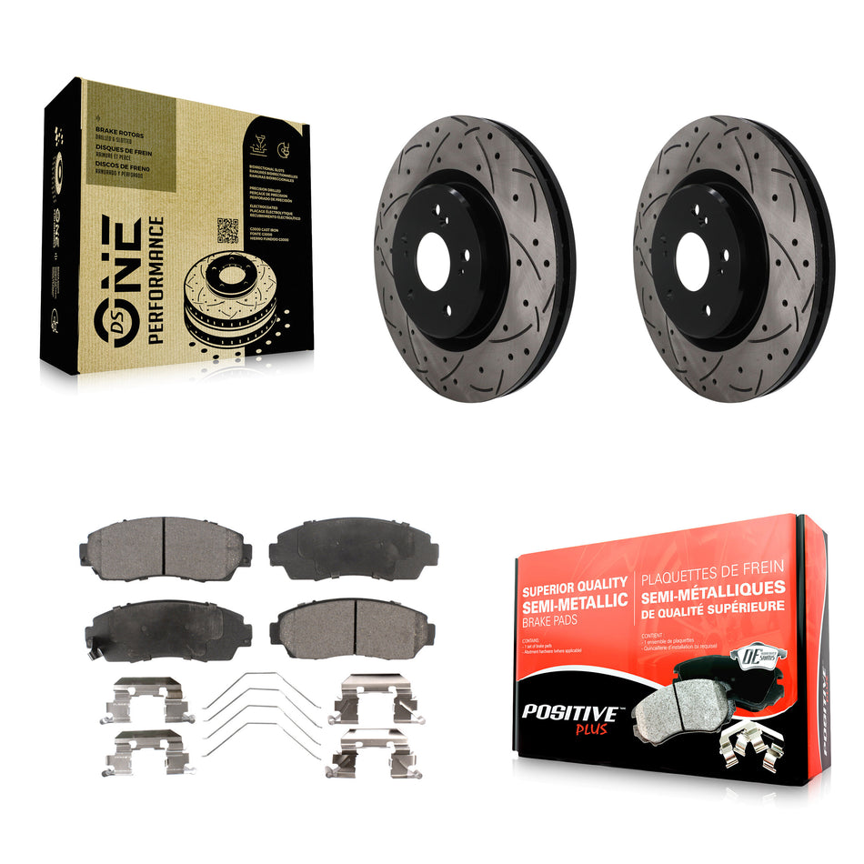 Front Coated Drilled Slot Disc Brake Rotors Semi-Metallic Pad Kit For 2019-2024 Acura RDX KDF-101915
