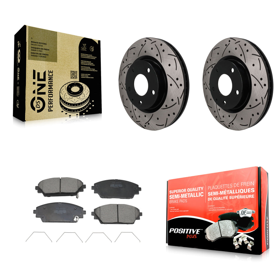 Front Coated Drill Slot Disc Brake Rotors Semi-Metallic Pad Kit For 2020-2023 Mazda CX-30 KDF-101918