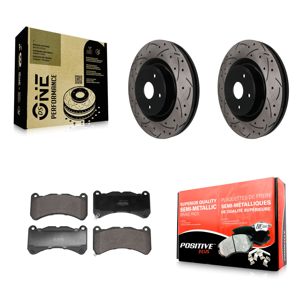 Front Coat Drill Slot Disc Brake Rotor Semi-Metallic Pad Kit For 2018-2020 Subaru WRX STI KDF-101921