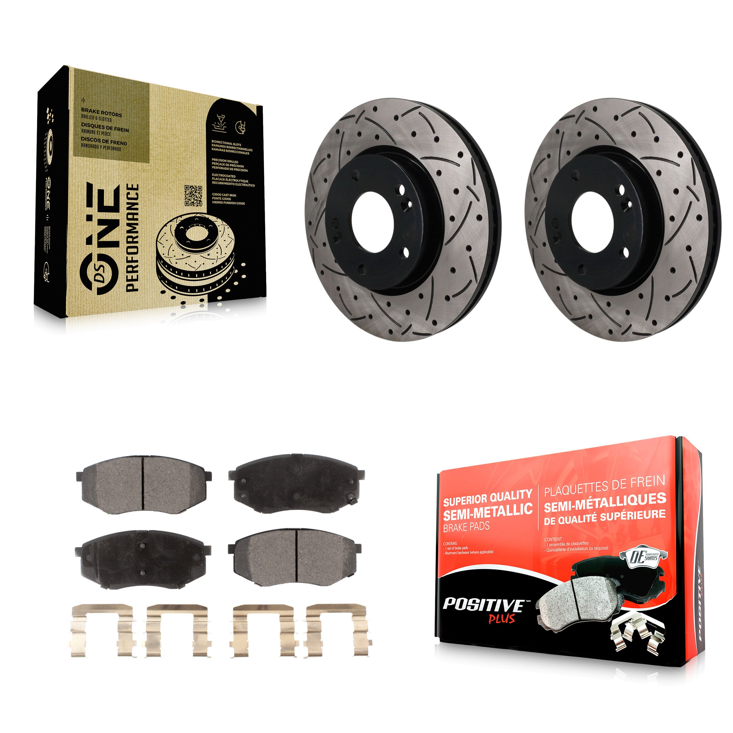 Front Drilled Slot Brake Rotors Semi-Metallic Pad Kit For Hyundai Tucson Kia Sportage FWD KDF-101930