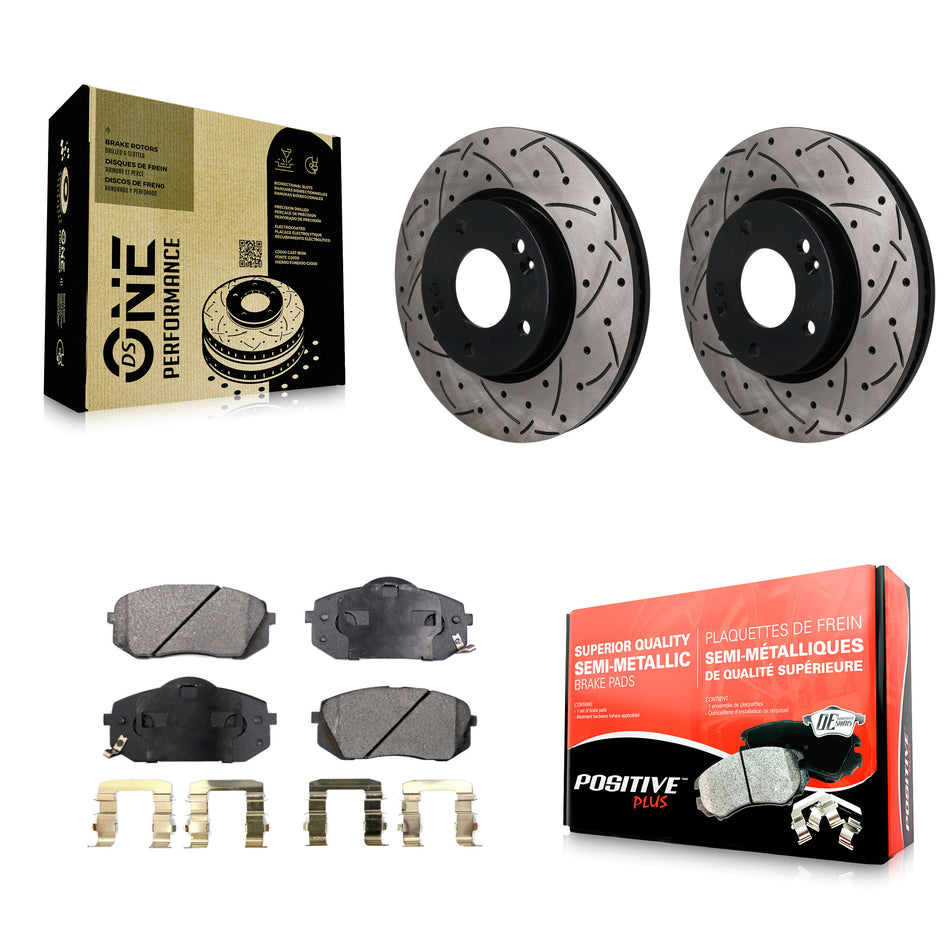 Front Coated Drilled Slot Disc Brake Rotors Semi-Metallic Pad Kit For 2010-2012 Kia Rondo KDF-101932