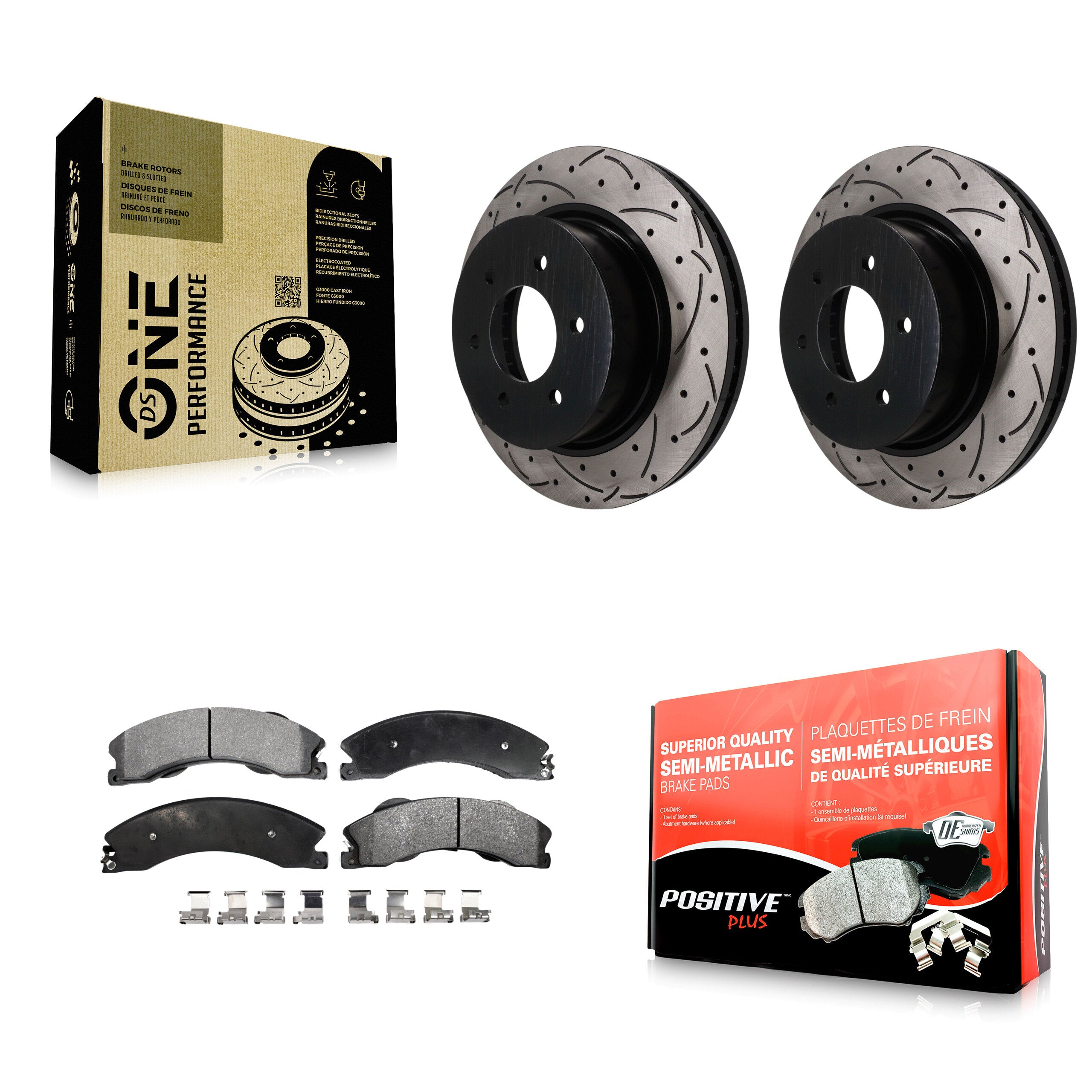 Front Drilled Slot Disc Brake Rotor & Semi-Metallic Pad Kit For 2016-2024 Nissan TITAN XD KDF-101933
