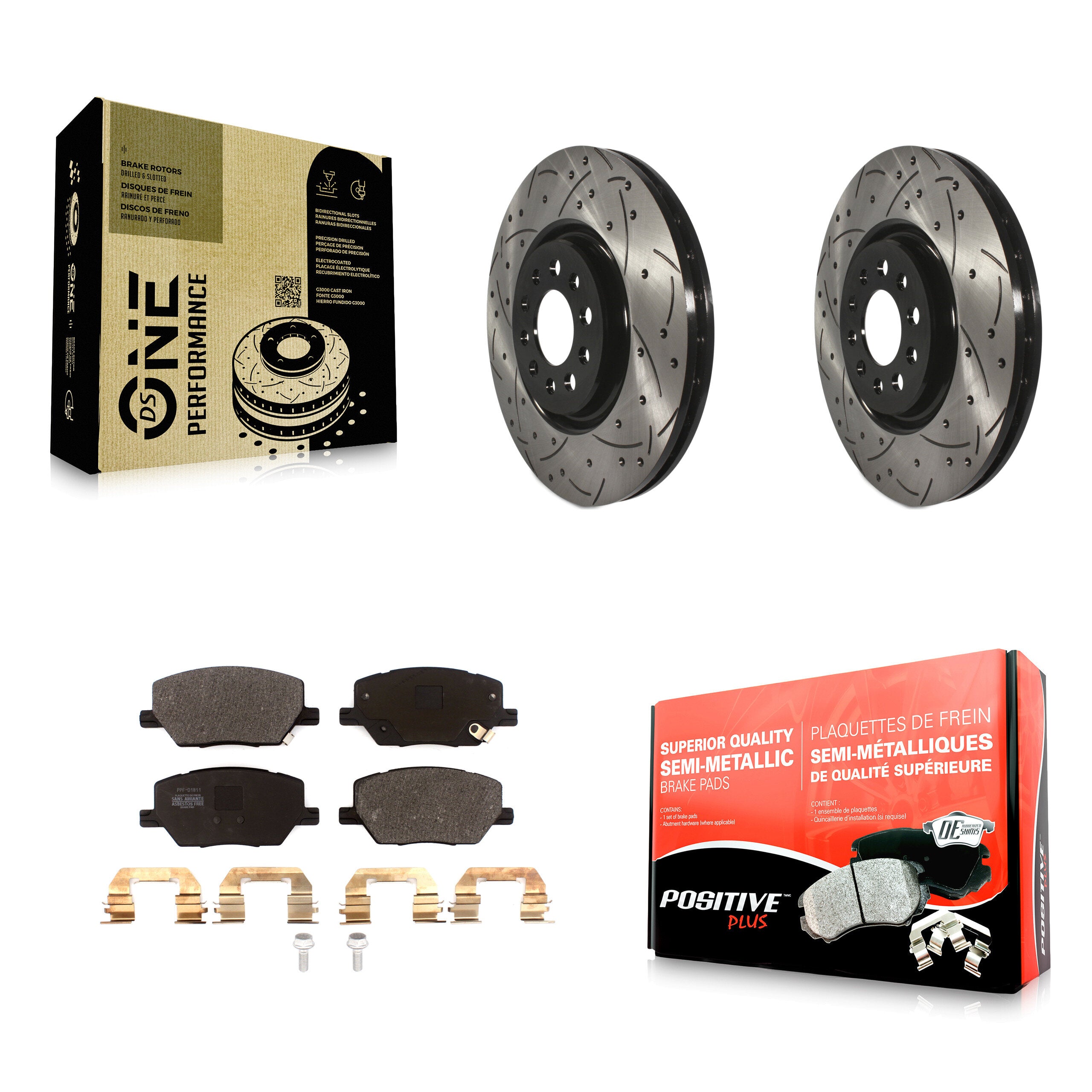Front Drilled Slot Brake Rotor & Semi-Metallic Pad Kit For 2023 Jeep Compass Dodge Hornet KDF-101936