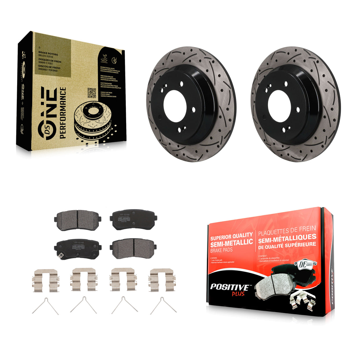 Rear Coated Drilled Slotted Disc Brake Rotors And Semi-Metallic Pads Kit For Hyundai Kona KDF-101941