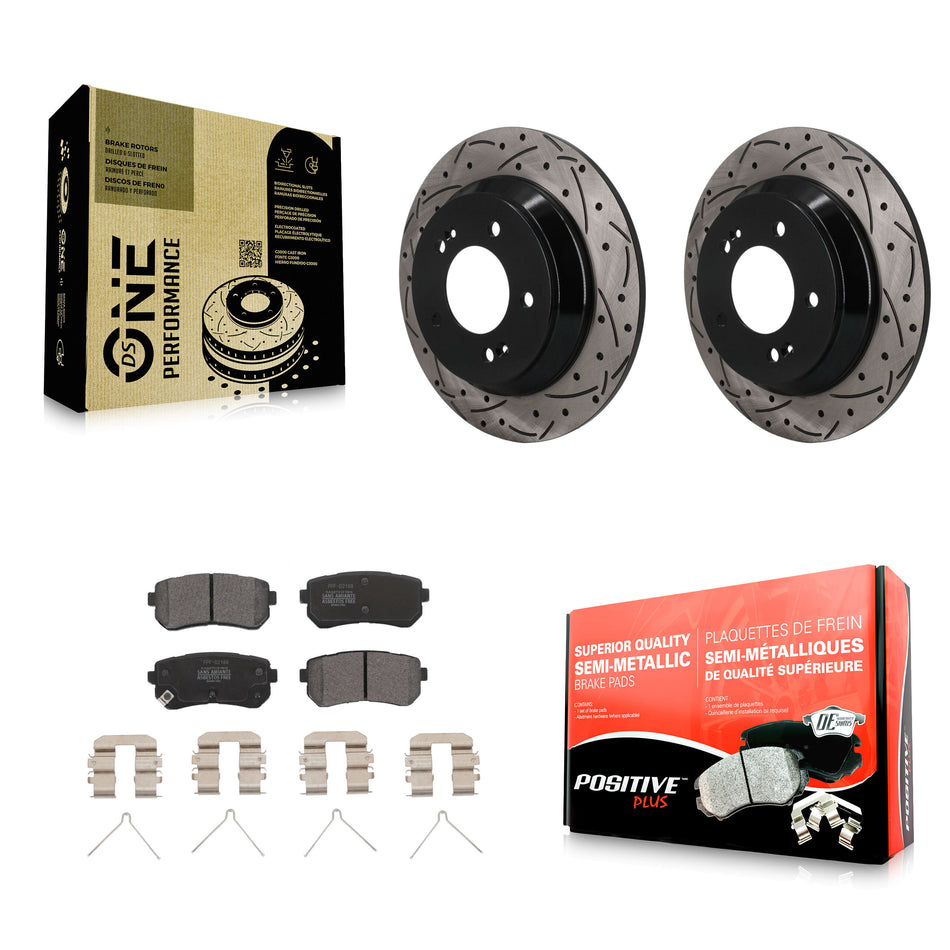 Rear Coated Drilled Slotted Disc Brake Rotors And Semi-Metallic Pads Kit For Hyundai Kona KDF-101941