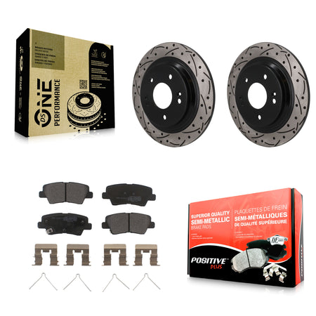 Rear Drilled Slot Disc Brake Rotor & Semi-Metallic Pad Kit For 2022-2023 Hyundai Kona AWD KDF-101944