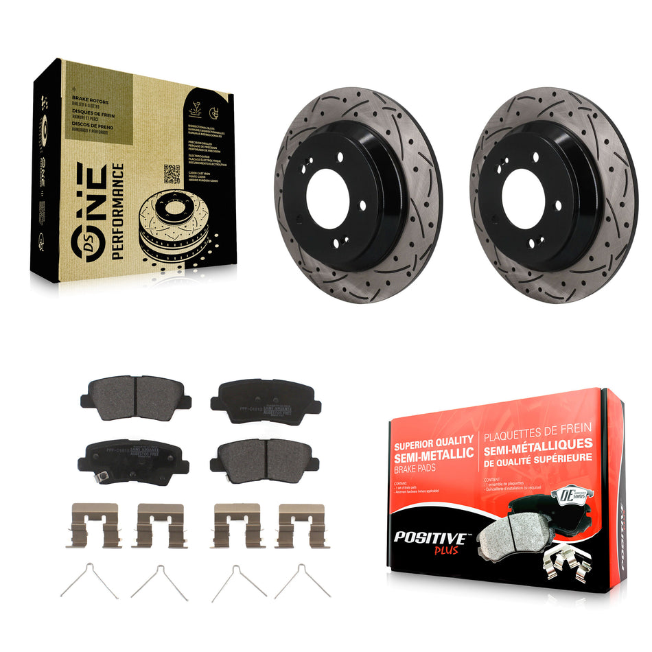 Rear Drilled Slot Brake Rotors Semi-Metallic Pad Kit For 22-23 Hyundai Kona FWD with 1.6L KDF-101945