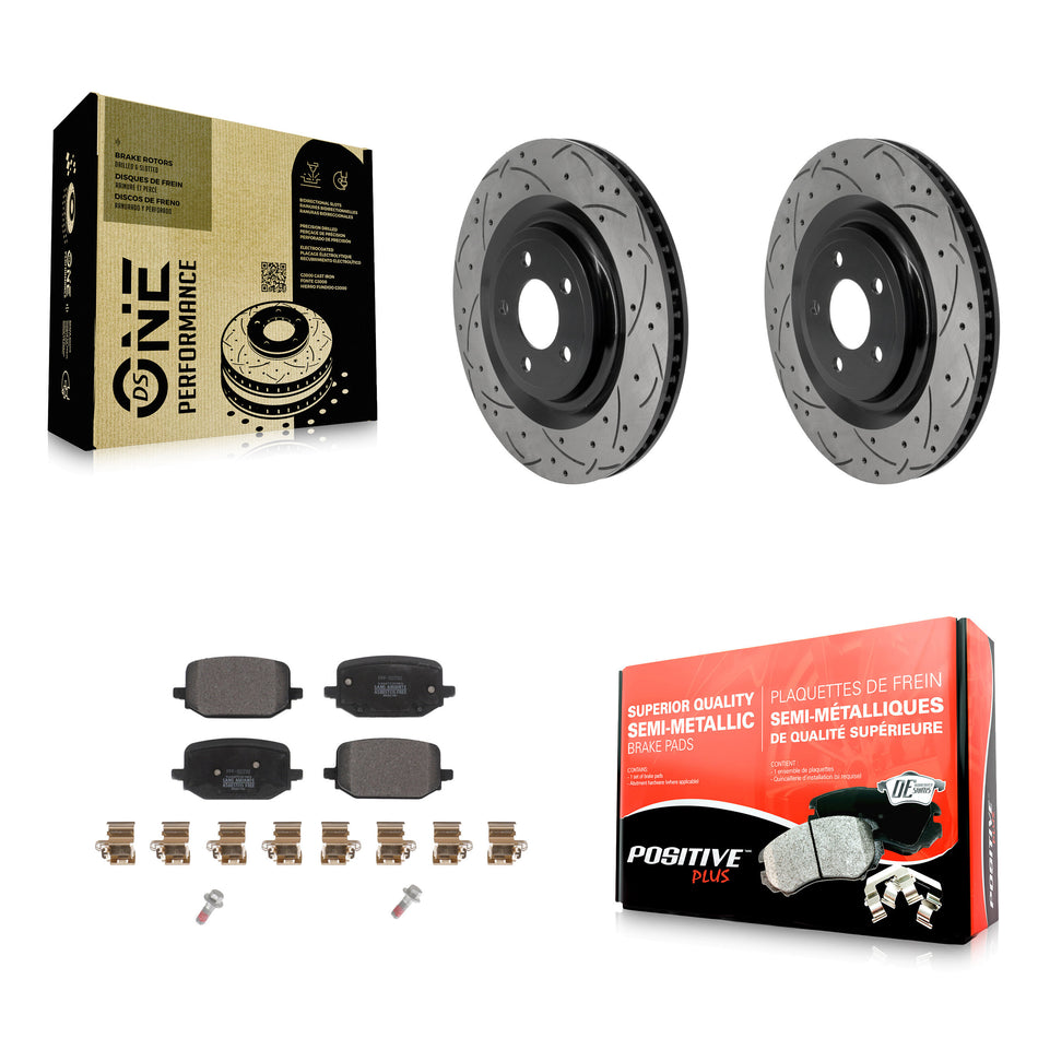 Rear Drilled Slot Disc Brake Rotor Semi-Metallic Pad Kit For 2022-2023 Ford Explorer 3.3L KDF-101955