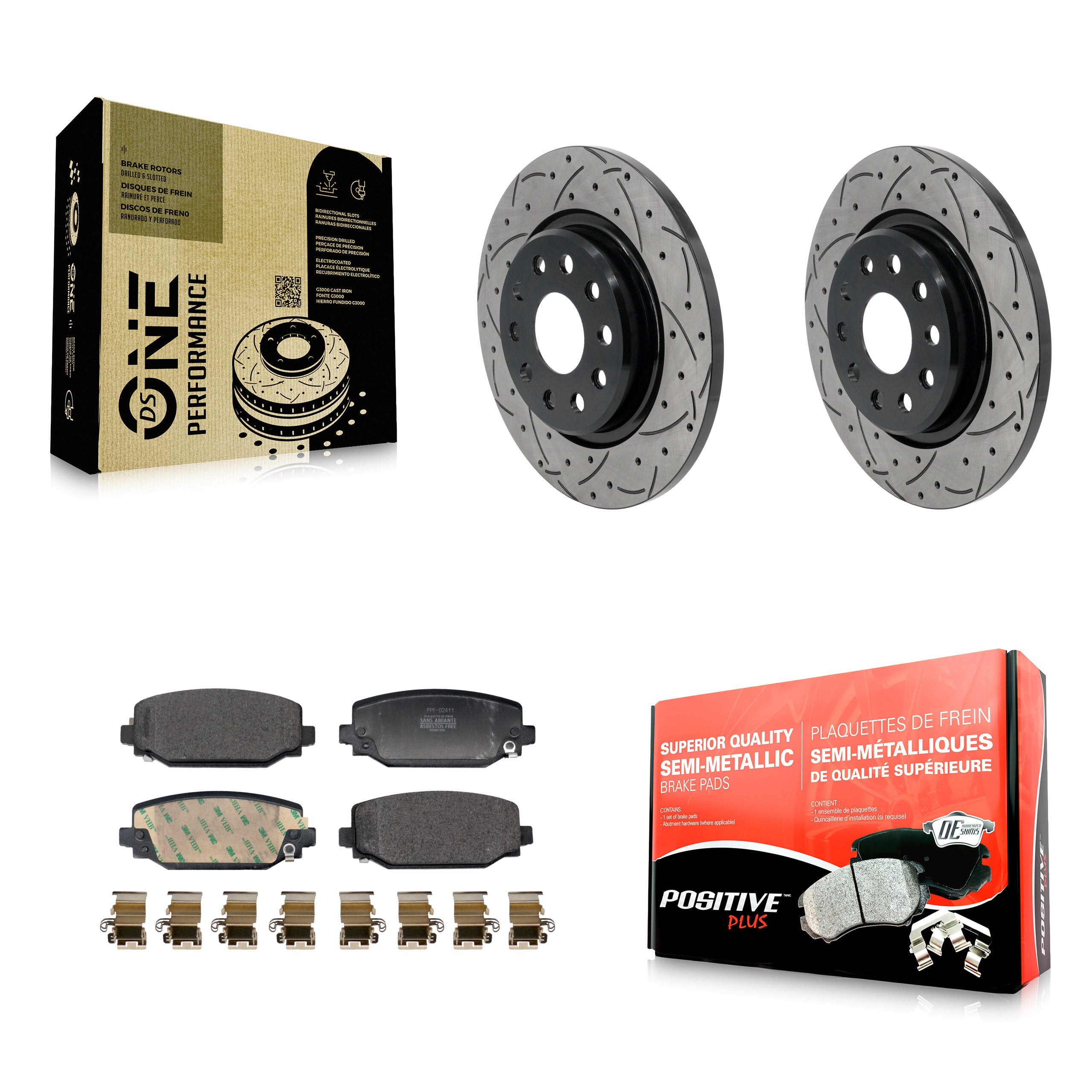 Rear Coated Drilled Slot Disc Brake Rotor Semi-Metallic Pad Kit For Jeep Grand Cherokee L KDF-101978