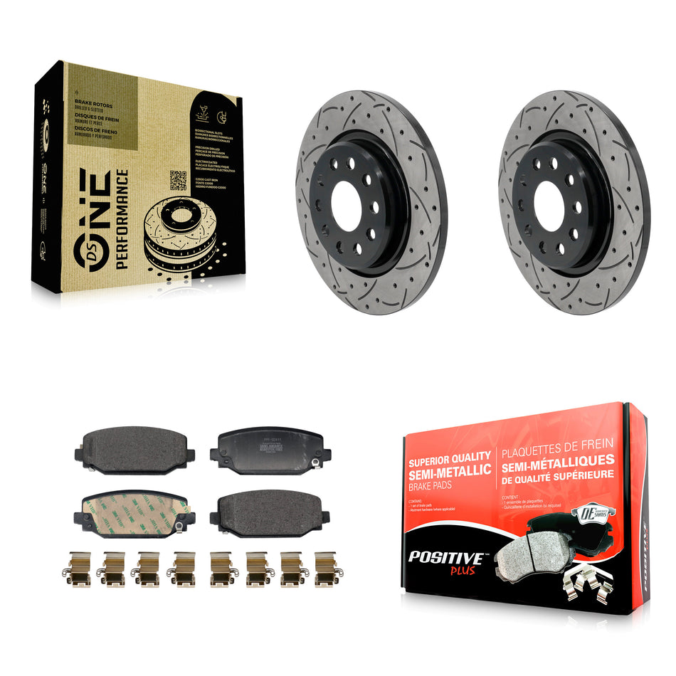 Rear Coated Drilled Slot Disc Brake Rotor Semi-Metallic Pad Kit For Jeep Grand Cherokee L KDF-101978