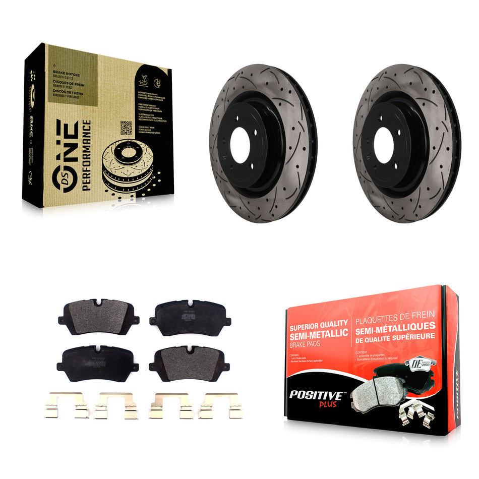 Rear Drilled Slot Brake Rotors Semi-Metallic Pad Kit For Land Rover Range Sport Discovery KDF-101981