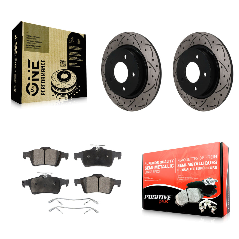 Rear Coated Drilled Slotted Disc Brake Rotors And Semi-Metallic Pad Kit For Mazda 3 Sport KDF-101989