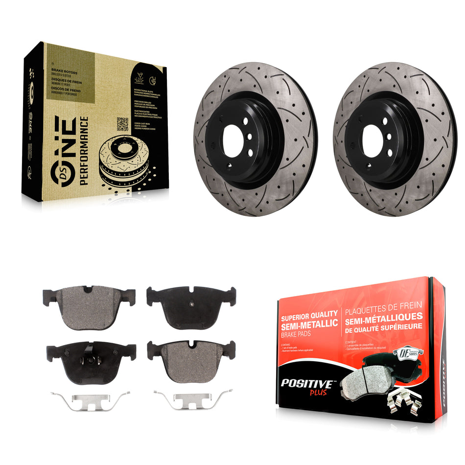 Rear Drill Slot Brake Rotors Semi-Metallic Pad Kit For BMW 750i xDrive 750Li 550i GT B7 7 KDF-102001