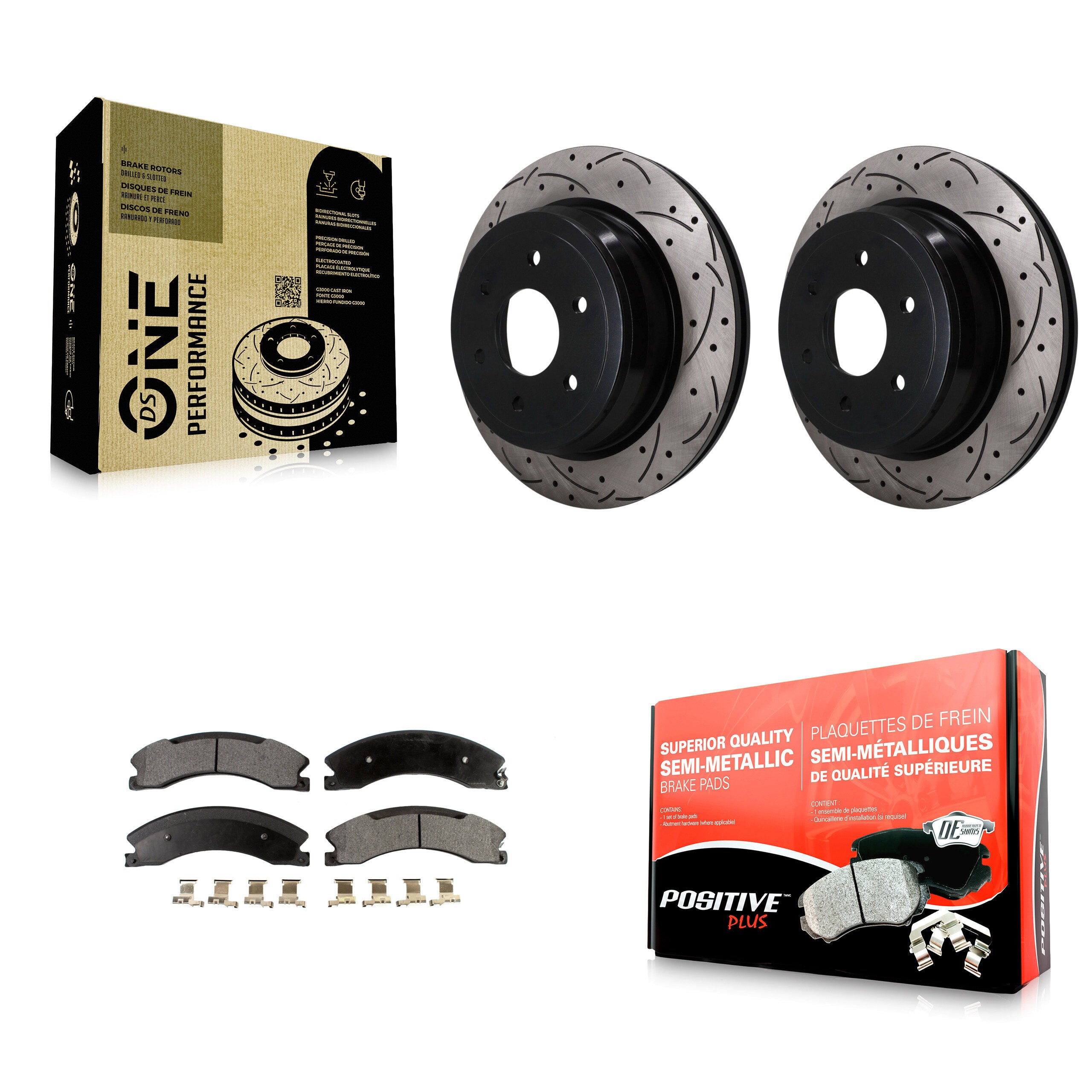 Rear Coat Drill Slot Disc Brake Rotor Semi-Metallic Pad Kit For 2016-2024 Nissan TITAN XD KDF-102004