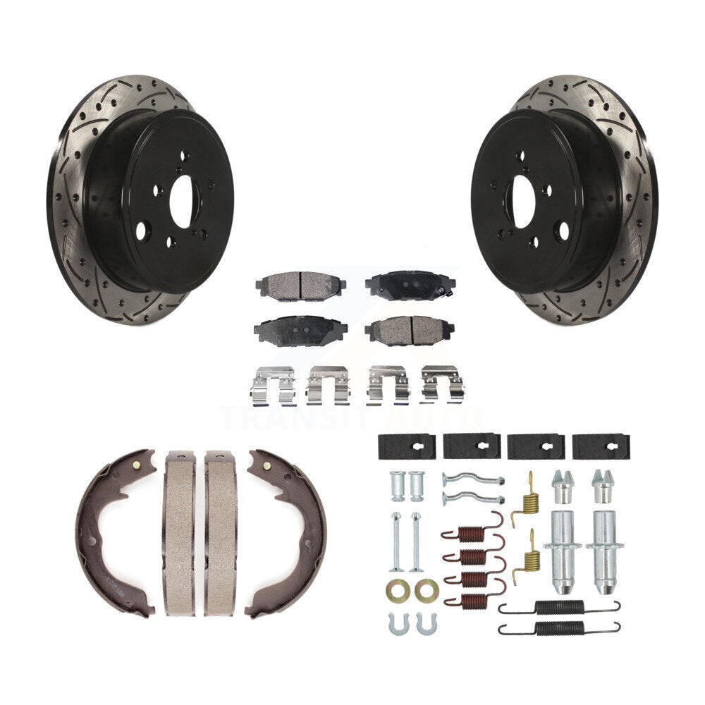 Rear Coated Drill Slot Disc Rotors Semi-Metallic Pad Parking Shoes Kit For Subaru Impreza KDF-102023