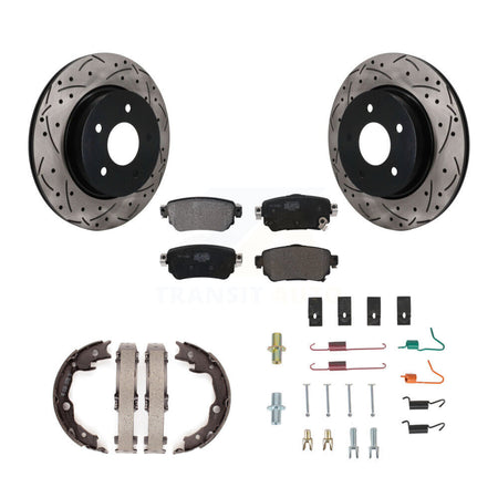 Rear Coated Drilled Slot Disc Rotor Semi-Metallic Pad & Parking Shoes Kit For Nissan LEAF KDF-102028