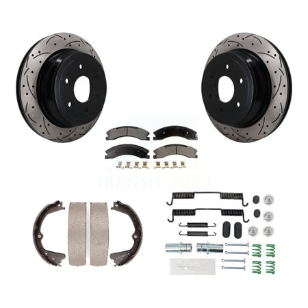 Rear Drilled Slot Rotor Semi-Metallic Pad Parking Shoes Kit For 2016-2019 Nissan TITAN XD KDF-102030