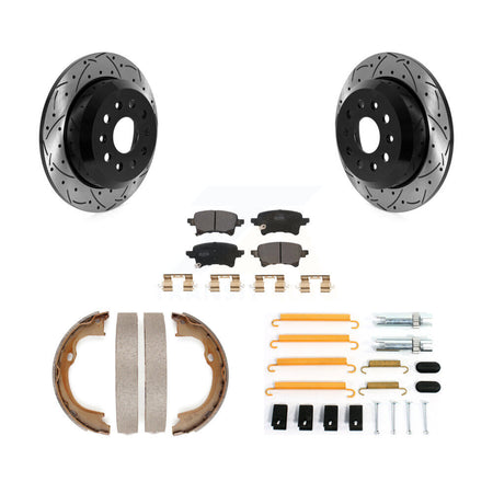 Rear Coated Drilled Slot Disc Rotor Semi-Metallic Pad Parking Shoes Kit For Jeep Wrangler KDF-102033