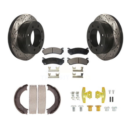 Rear Drill Slot Rotor Semi-Metallic Pad Parking Shoes Kit For Chevrolet Suburban 2500 GMC KDF-102035