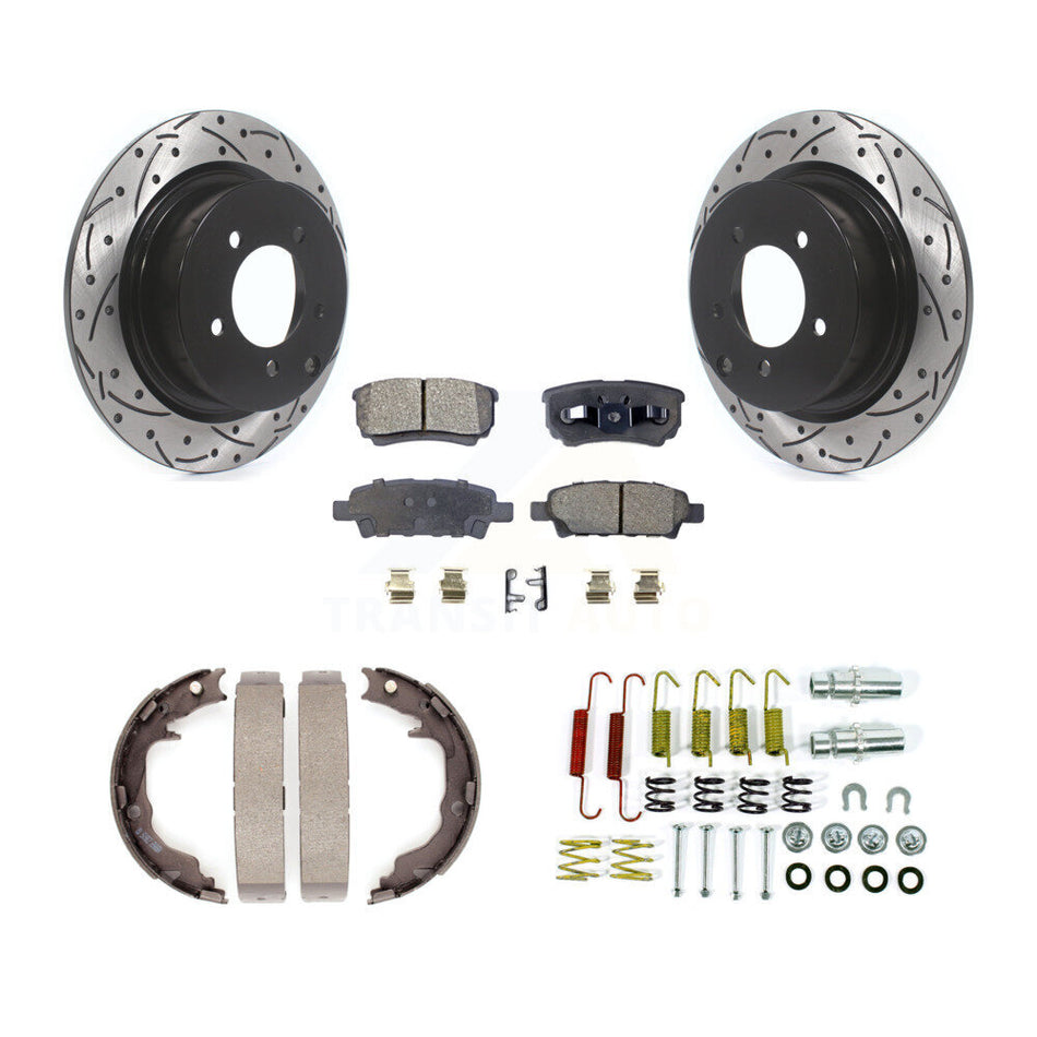Rear Drilled Slot Disc Rotor Semi-Metallic Pad Parking Shoes Kit For Jeep Patriot Compass KDF-102039