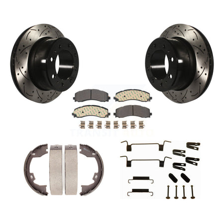 Rear Coated Drilled Slot Disc Rotor Semi-Metallic Pad Parking Shoes Kit For Ram 2500 3500 KDF-102041