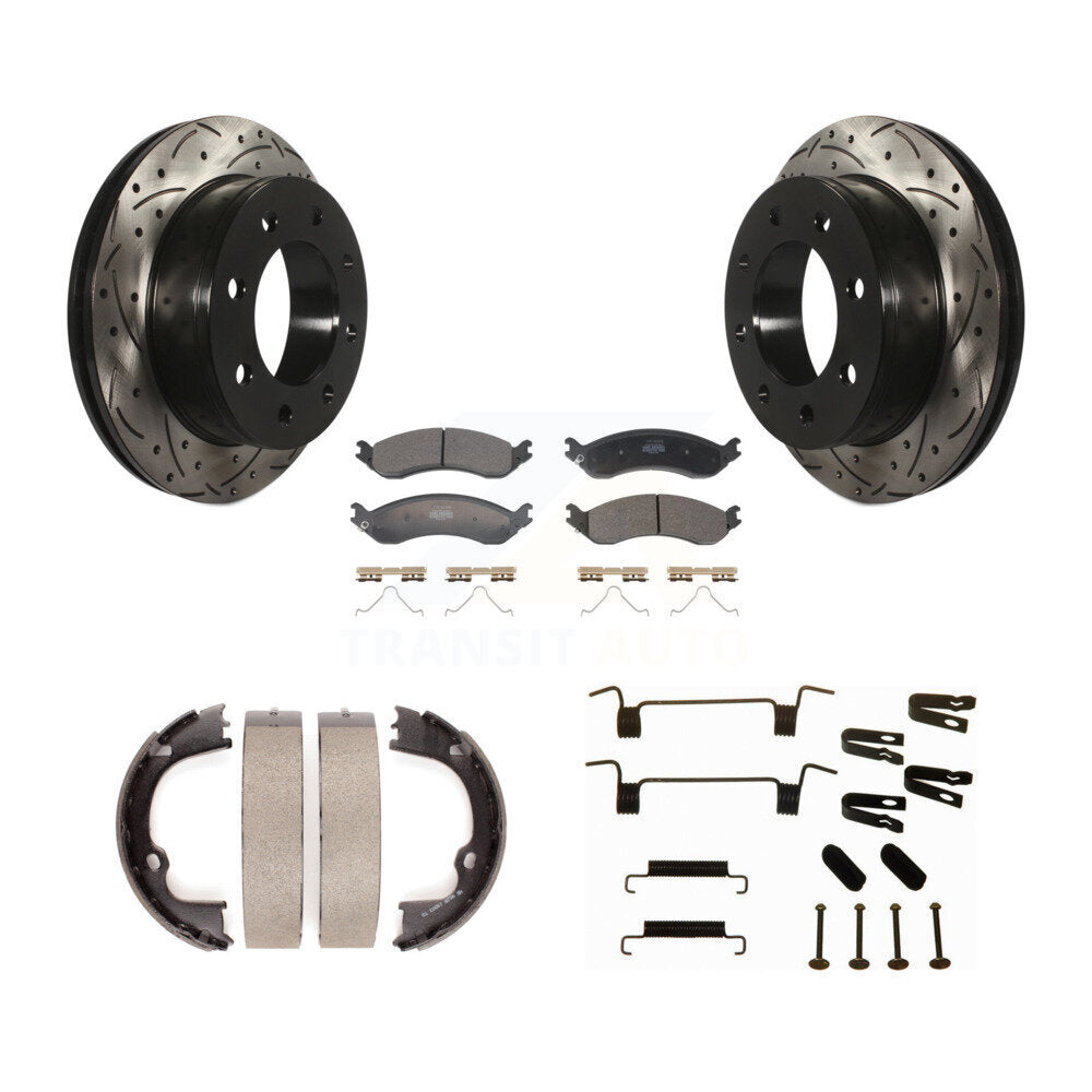 Rear Drilled Slot Rotor Semi-Metallic Pad Parking Shoes Kit For GMC Savana 2500 Chevrolet KDF-102044