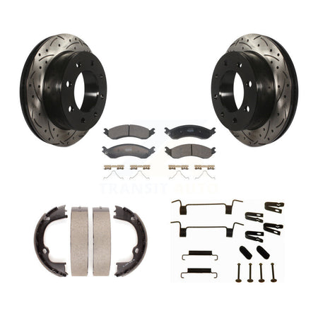 Rear Drilled Slot Rotor Semi-Metallic Pad Parking Shoes Kit For GMC Savana 2500 Chevrolet KDF-102044
