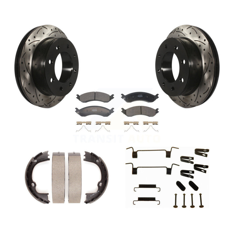 Rear Drilled Slot Rotor Semi-Metallic Pad Parking Shoes Kit For GMC Savana 2500 Chevrolet KDF-102044