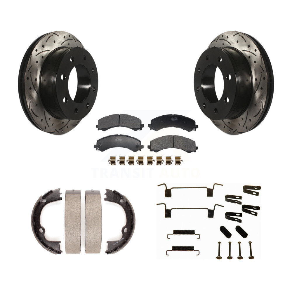 Rear Drilled Slot Rotor Semi-Metallic Pad Parking Shoes Kit For GMC Savana 2500 Chevrolet KDF-102045