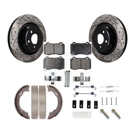 Rear Drill Slot Rotors Semi-Metallic Pad Parking Shoes Kit For Dodge Charger Chrysler 300 KDF-102046