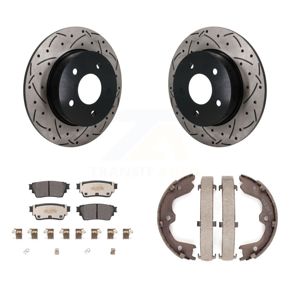 Rear Disc Drilled & Slotted Rotors Semi-Metallic Pads Parking Shoes Kit For Nissan Altima KDF-102051