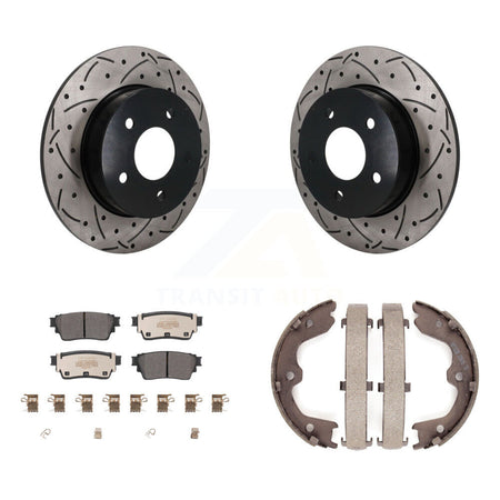 Rear Disc Drilled & Slotted Rotors Semi-Metallic Pads Parking Shoes Kit For Nissan Altima KDF-102051