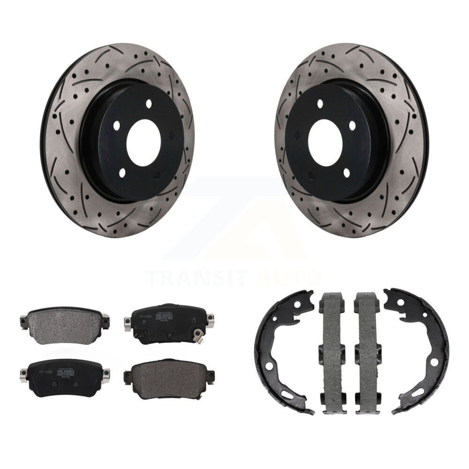 Rear Disc Drilled & Slotted Rotors Semi-Metallic Pads Parking Shoes Kit For Nissan Rogue KDF-102053