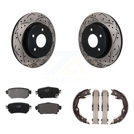Rear Disc Drilled & Slotted Rotors Semi-Metallic Pads Parking Shoes Kit For Nissan LEAF KDF-102054