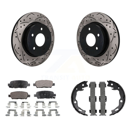 Rear Disc Drilled & Slotted Rotors Semi-Metallic Pads Parking Shoes Kit For Nissan Rogue KDF-102056