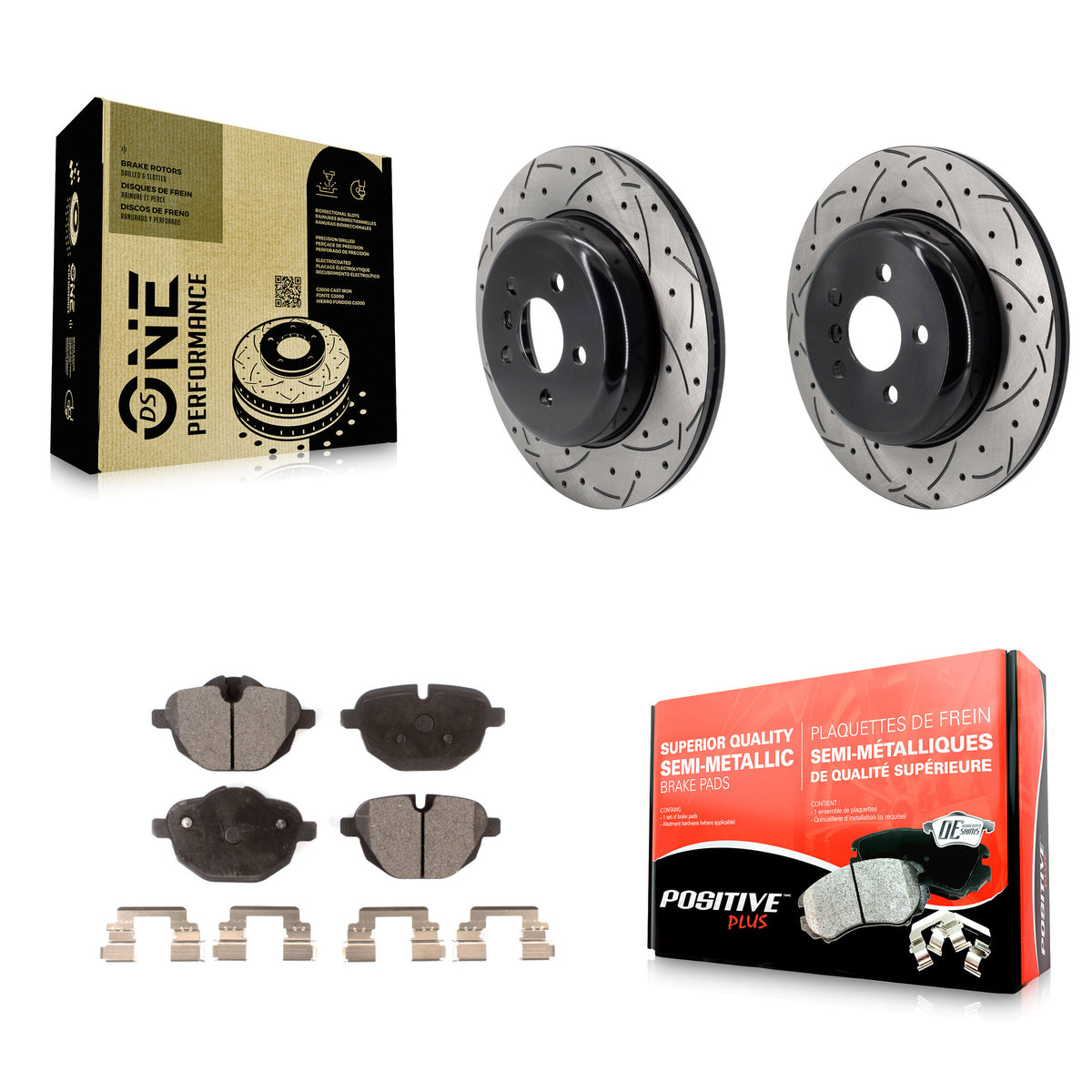 Rear Coated Drilled Slotted Disc Brake Rotor & Semi-Metallic Pad Kit For 2022 BMW X3 2.0L KDF-102069