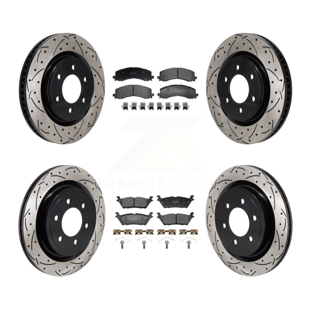 Front Rear Coated Drilled Slotted Disc Brake Rotor & Semi-Metallic Pad Kit For Ford F-150 KDF-102070