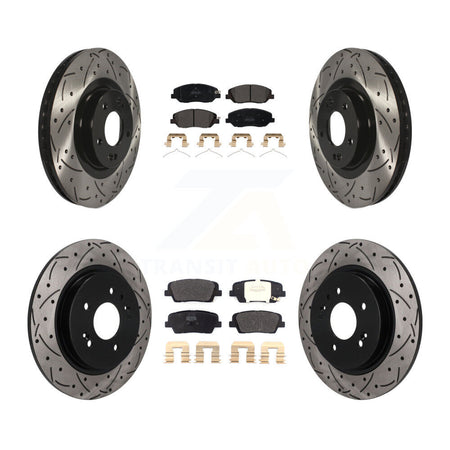 Front Rear Coated Drill Slot Disc Brake Rotors Semi-Metallic Pad Kit For Hyundai Santa Fe KDF-102071