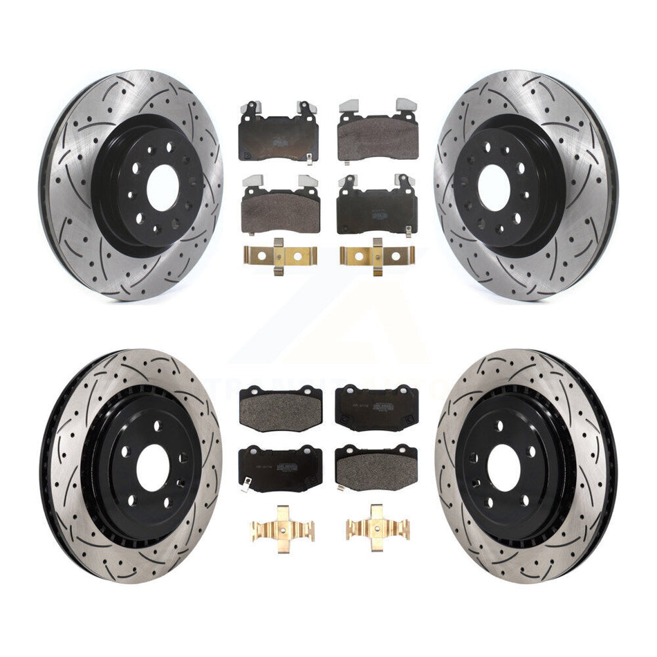 Front Rear Drill Slot Brake Rotor Semi-Metallic Pad Kit For Chevrolet Camaro SS with 6.2L KDF-102074