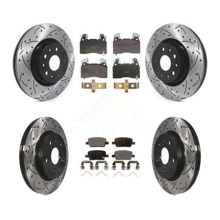 Front Rear Coated Drilled Slotted Disc Brake Rotor Semi-Metallic Pad Kit For Cadillac CT6 KDF-102076