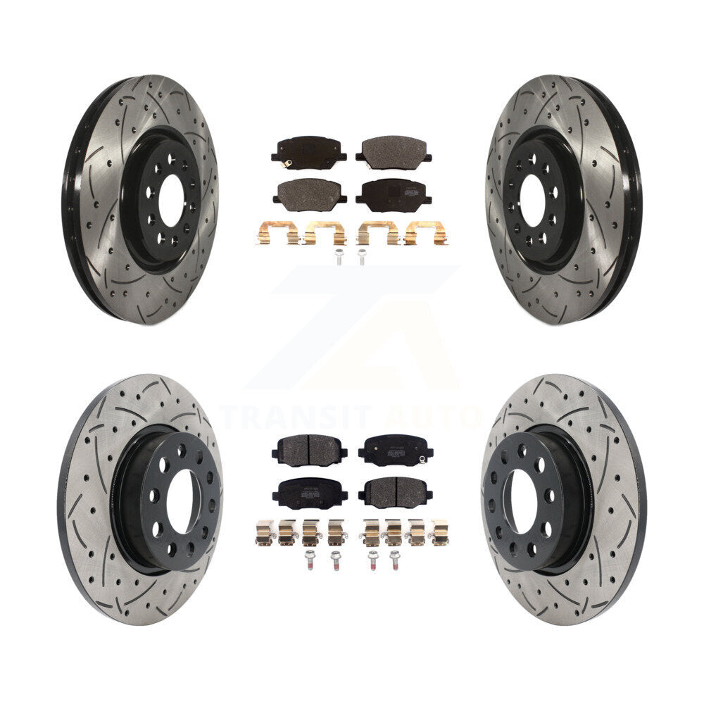 Front Rear Coated Drilled Slotted Disc Brake Rotor Semi-Metallic Pad Kit For Dodge Hornet KDF-102080