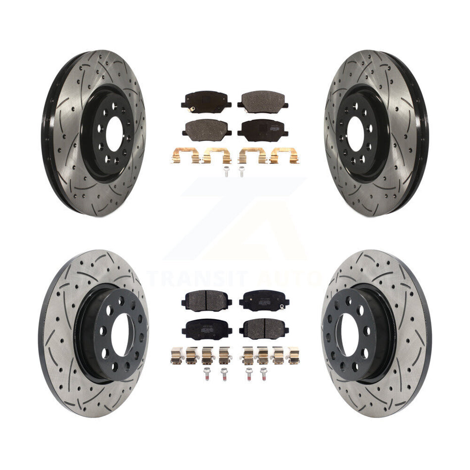 Front Rear Coated Drilled Slotted Disc Brake Rotor Semi-Metallic Pad Kit For Dodge Hornet KDF-102080