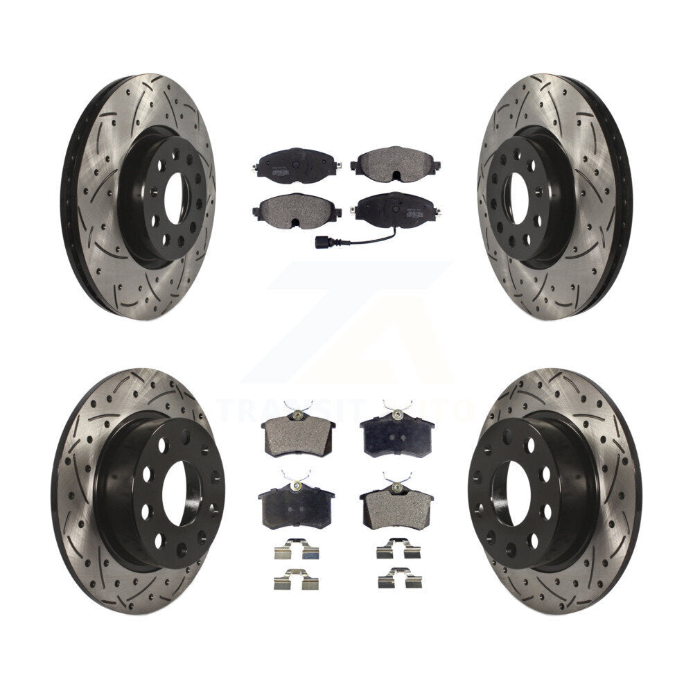 Front Rear Drill Slot Disc Brake Rotor Semi-Metallic Pad Kit For Volkswagen Golf Alltrack KDF-102081