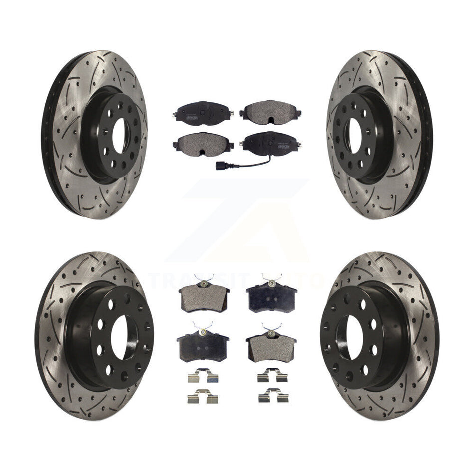 Front Rear Drill Slot Disc Brake Rotor Semi-Metallic Pad Kit For Volkswagen Golf Alltrack KDF-102081