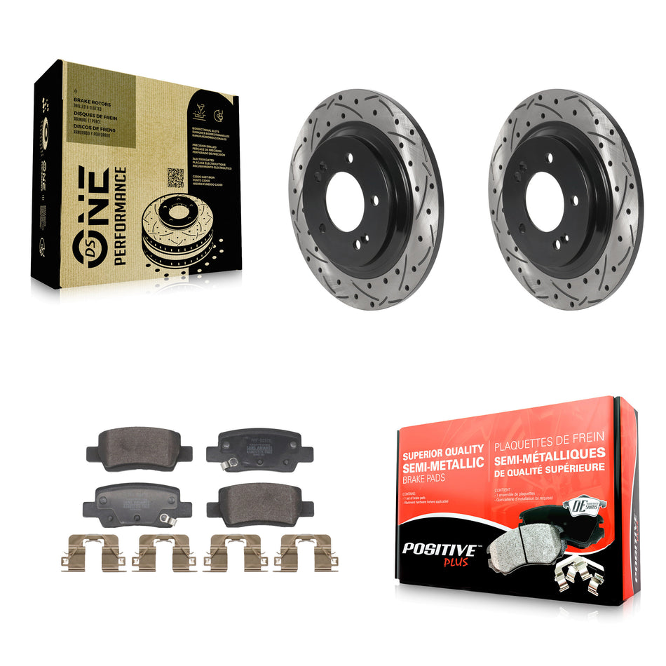 Rear Coated Drilled Slotted Disc Brake Rotors And Semi-Metallic Pads Kit For Hyundai Kona KDF-102083