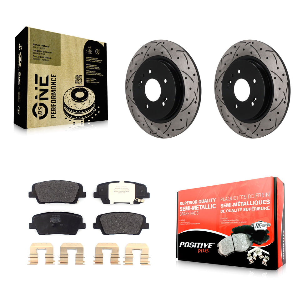 Rear Coated Drilled Slotted Disc Brake Rotor & Semi-Metallic Pad Kit For Hyundai Santa Fe KDF-102084